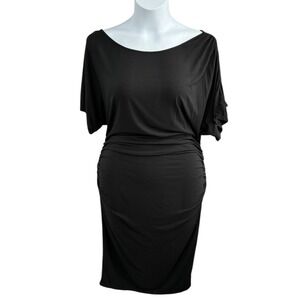 JustFab Black Ruched Maxi Dress XL Stretch Dolman Sleeve Bodycon